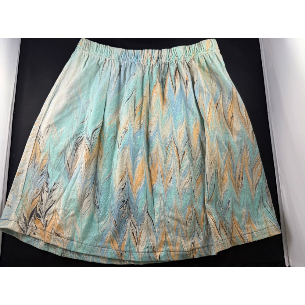 Shirleigh's Marbled Art Cotton Skirt Kids XL Blue Peach Handmade - Picture 8 of 9